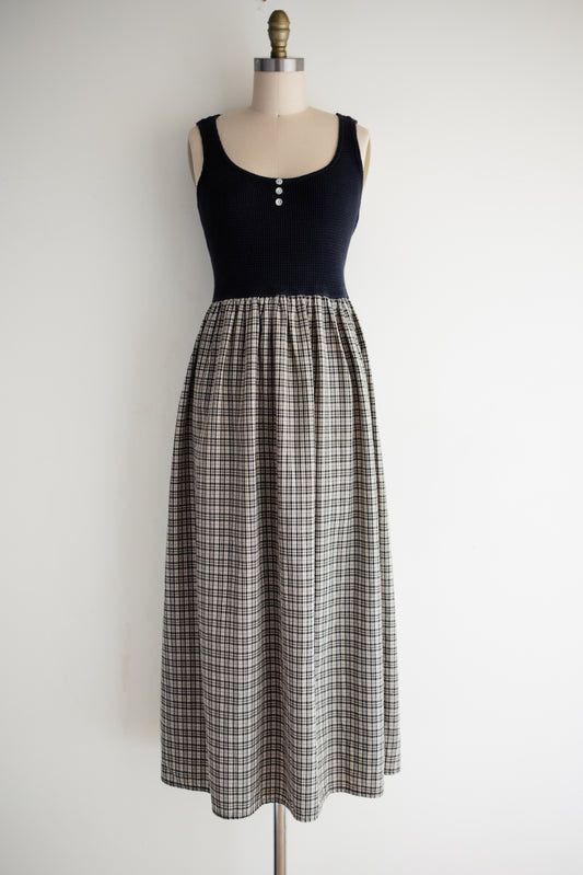 vintage waffle knit plaid dress (S/M)