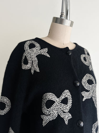 vintage sequined bow lambswool-angora cardigan (M/L)