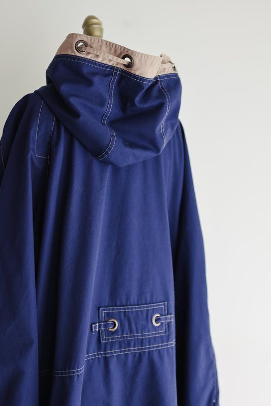 vintage navy canvas hooded jacket (M)