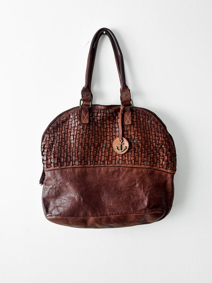 not yet vintage cognac leather tote