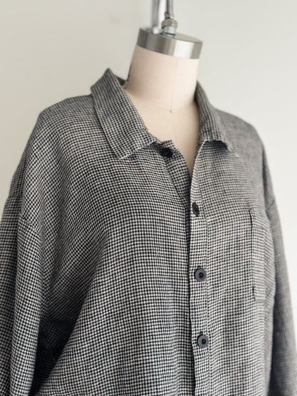 vintage FLAX check linen shirt (L)