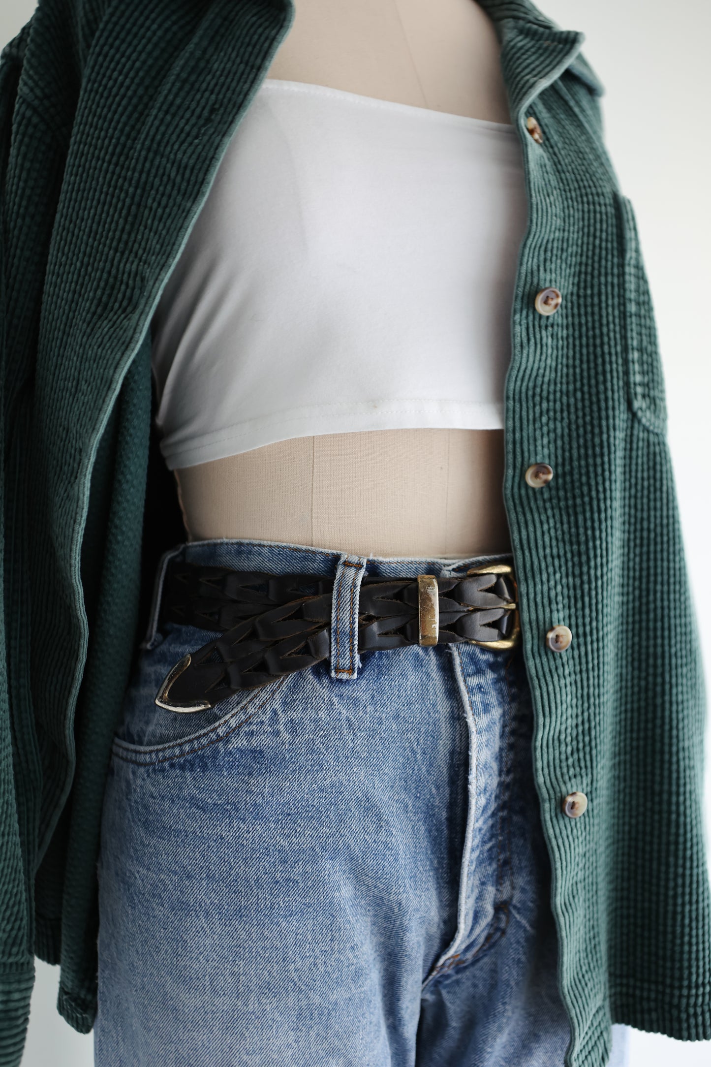 vintage black braided leather belt (S)