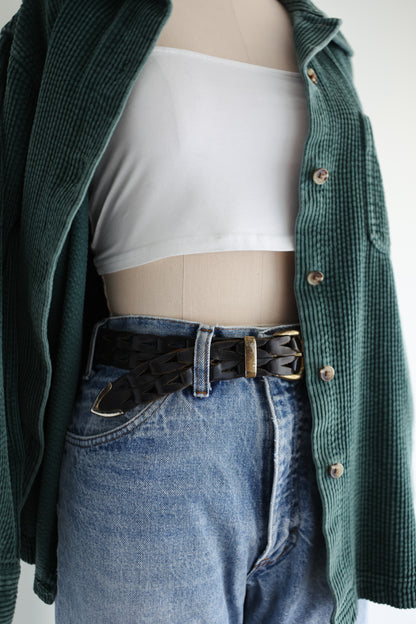 vintage black braided leather belt (S)