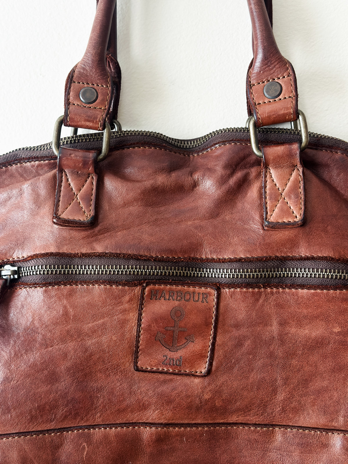 not yet vintage cognac leather tote