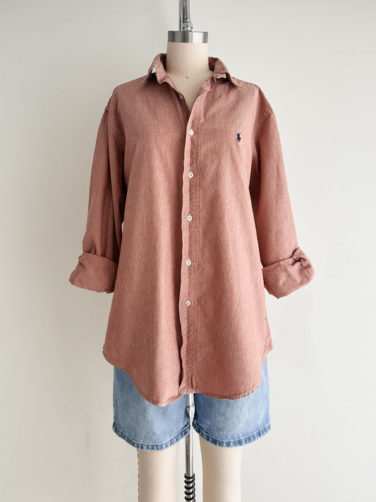 vintage apricot striped RL button down shirt (M)