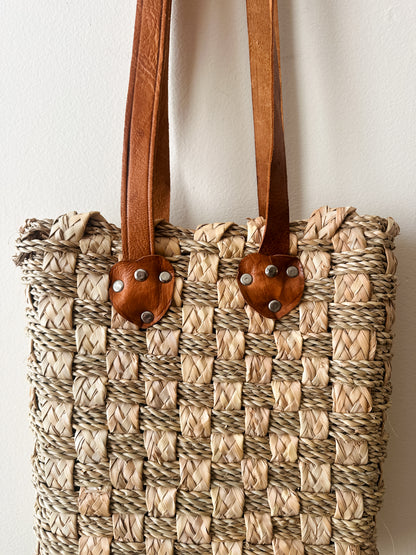 vintage seagrass basketweave tote