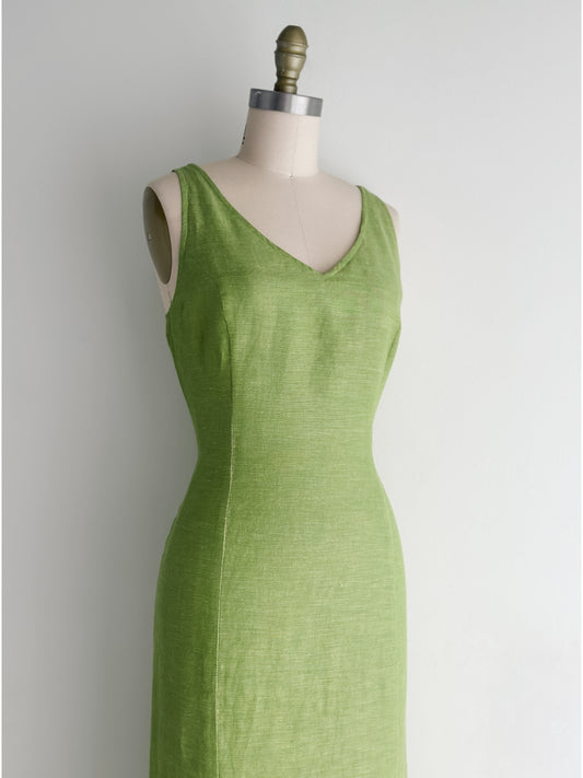 vintage lime linen dress (M)