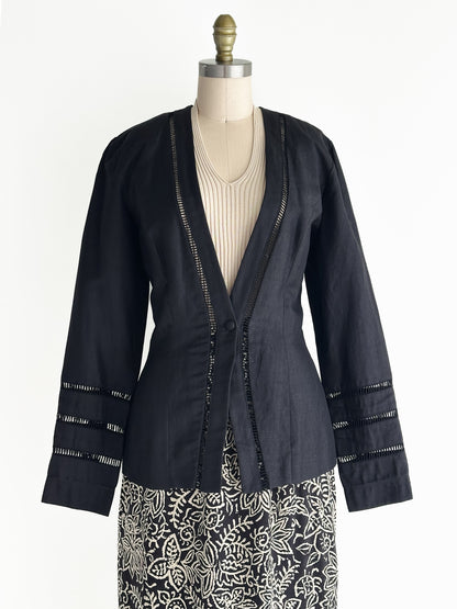 vintage black linen blazer (S/M)