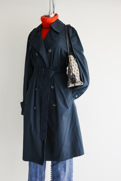 vintage navy belted trench coat (M)