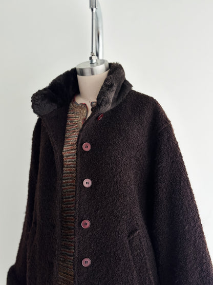 vintage chocolate boucle coat (M)