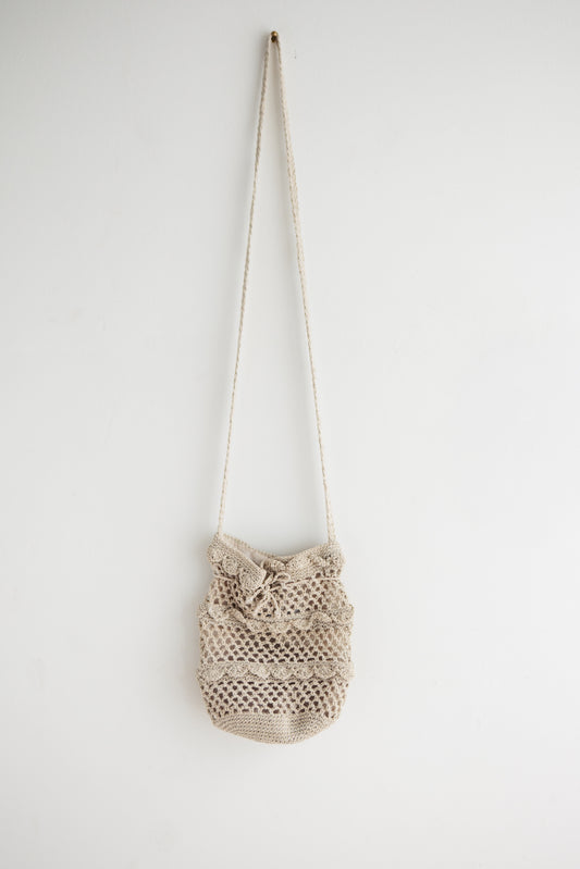 vintage drawstring crochet bag