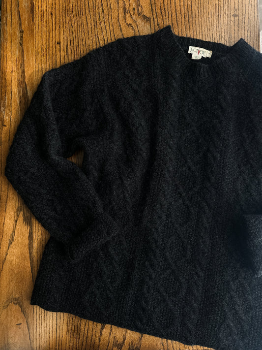 vintage J Crew black wool fisherman sweater (L)