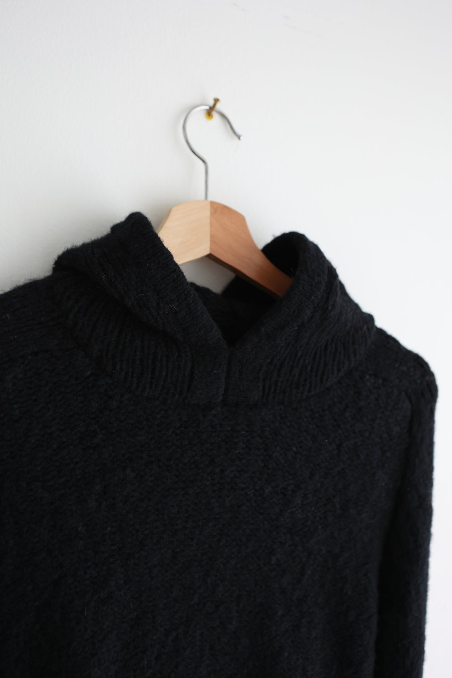 vintage black wool hooded sweater (S)
