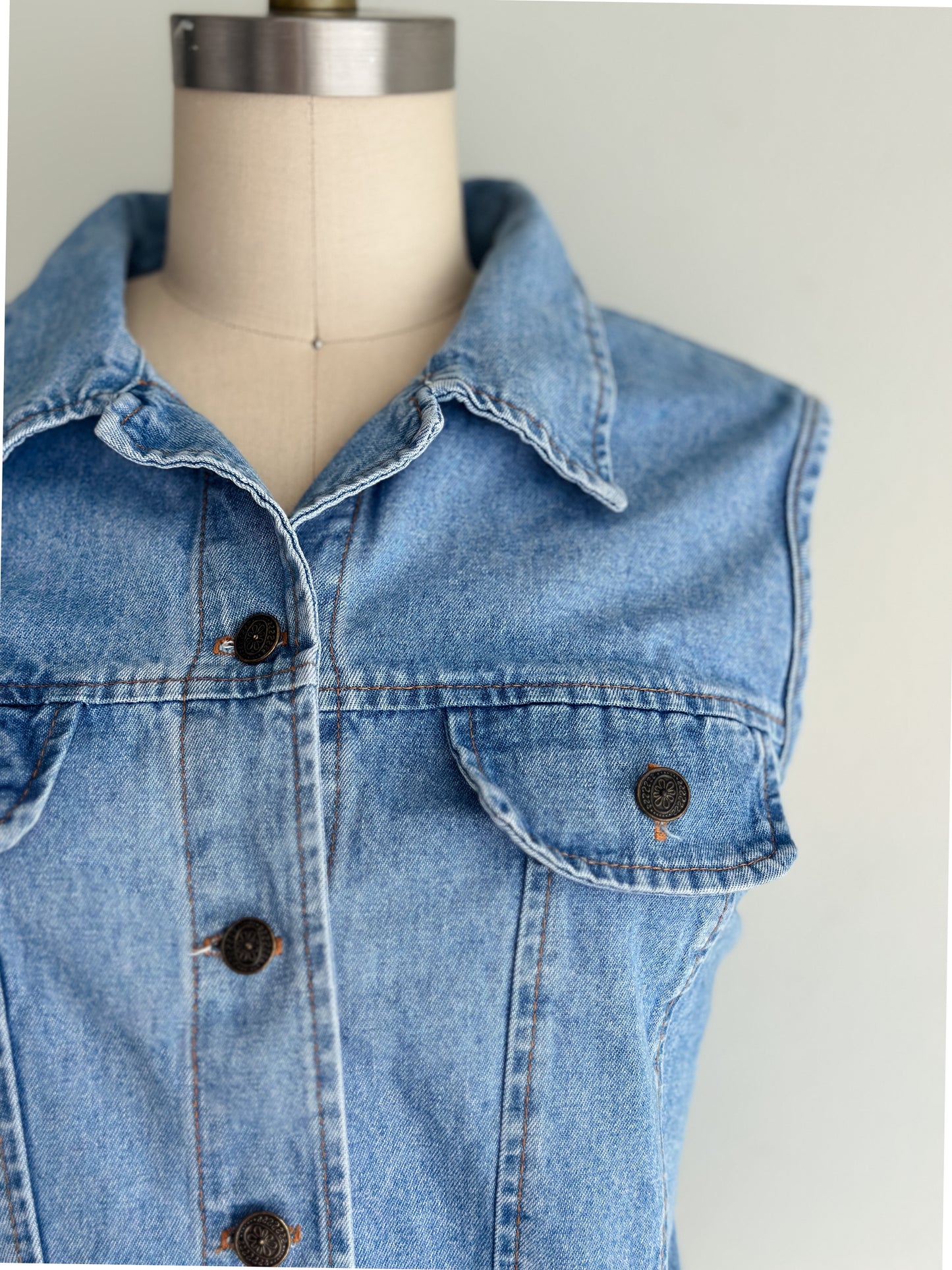 vintage denim crop vest top (M)