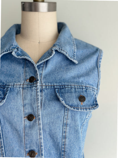 vintage denim crop vest top (M)