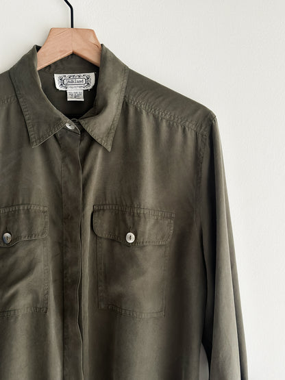 vintage olive silk shirt (M)