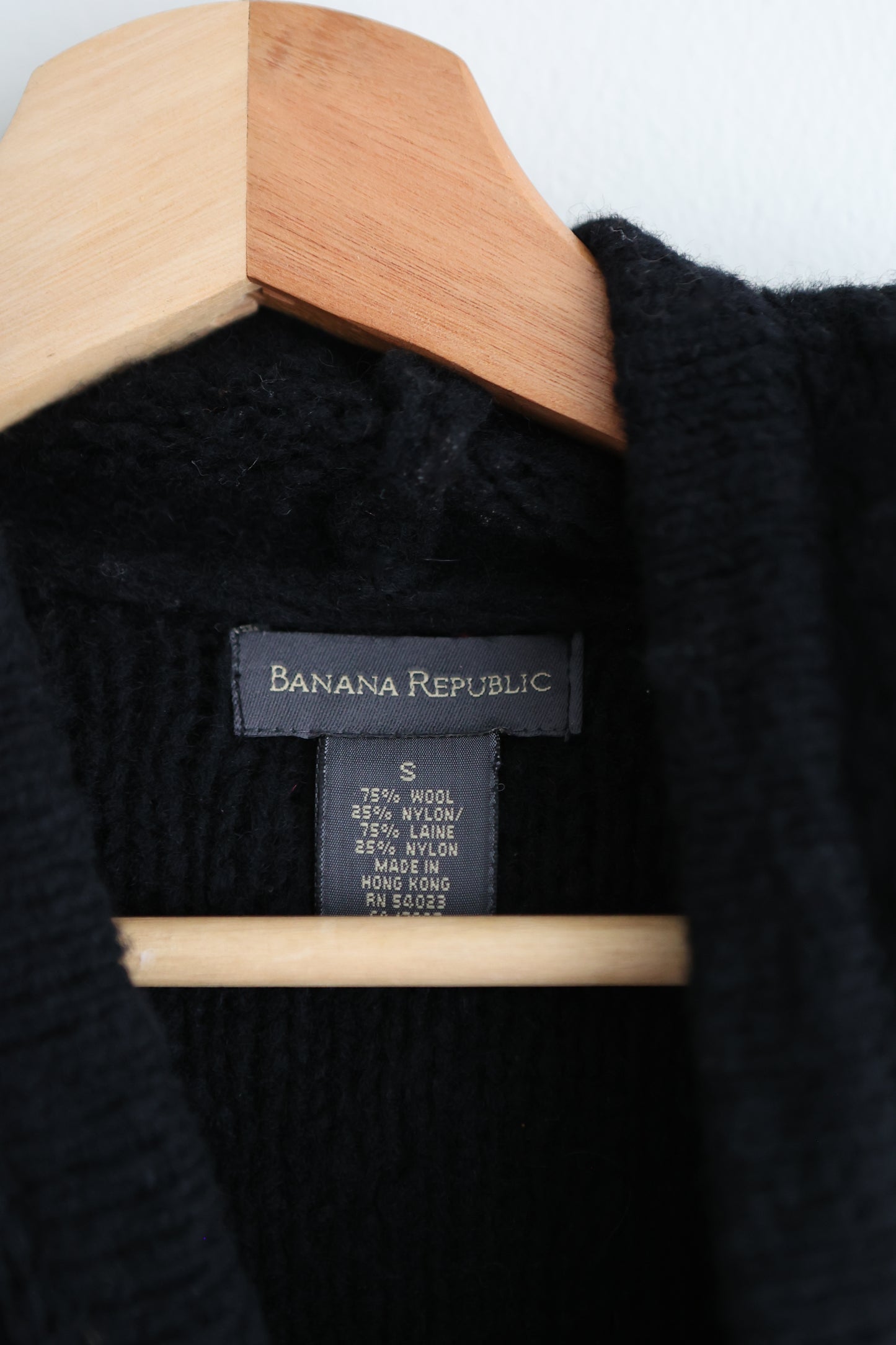 vintage black wool hooded sweater (S)