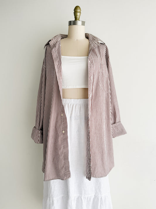 vintage brown stripe cotton shirt (M/L)