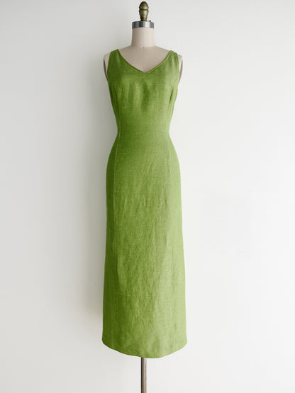 vintage lime linen dress (M)