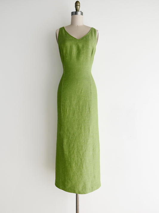 vintage lime linen dress (M)